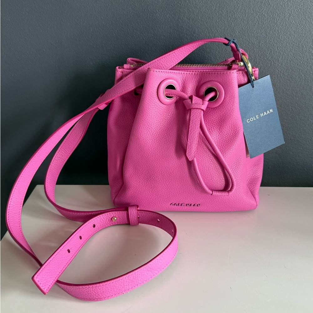 Cole Haan Grand Series Bucket Bag Pink Pebbled Leather Authentic New wt Dust Bag